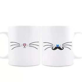 2pcs 11oz "Love You" Couple Cat Mug Set, Cute Ceramic Mugs with Whisker Designs, Dishwasher-Safe, Funny Gift for