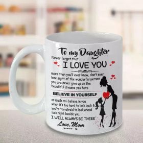 to My Daughter, Love Mom" 11oz White Ceramic Coffee Mug - Heartfelt Message & Mother-Daughter Illustration, Ideal
