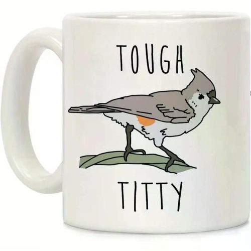 1pc 'Tough Titty' Bird Ceramic Mug 11oz - Double-Sided Humorous Print, Insulated Coffee Cup for Hot & Cold Drinks,