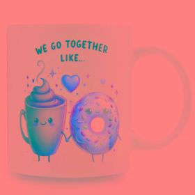 1pc 11oz "We Go Together Like..." Coffee & Donut Couple Mug, Cute Ceramic Mugs with Kawaii Designs, Dishwasher-