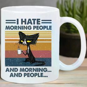 Funny Cat Ceramic Coffee Mug - "I Hate Morning People" Quote, Insulated & Reusable, Hand-Wash Only, Perfect for
