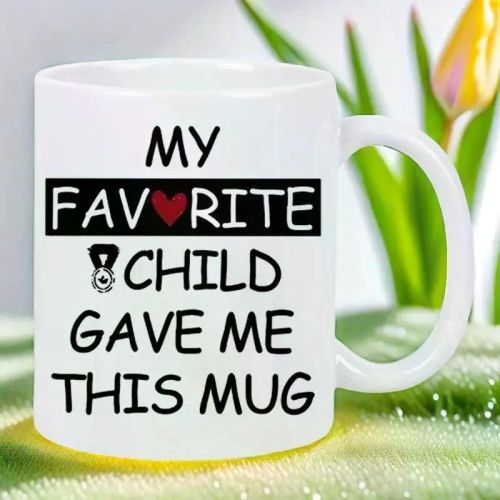 11oz White Ceramic Coffee Mug - "My Favorite Youngsters Gave Me This Mug" Design with Heart & Footprint Detail,