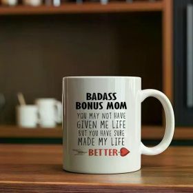 1pc "Badass Bonus Mom" Ceramic Mug - Heartfelt Inscription, Perfect Christmas Gift for Step Mom from