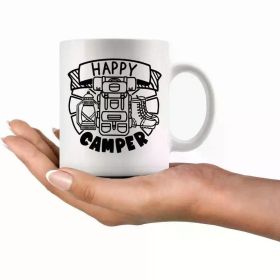 1pc, 11oz Ceramic Mug (3.7''*3.2''), Happy Camper Coffee Cup, Unique Outdoor Gift for Enthusiasts, Ideal for Nature