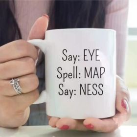 1pc Humorous Ceramic Coffee Mug "EYE SPELL: MAP SAY: NESS" - Uncharged, Novelty Tea Cup for Beverages, Quirky