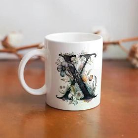 1pc Floral Alphabet Ceramic Coffee Mug - Insulated Letter A-Z Design, Hand Wash Only, Reusable 11oz Tea Cup with Black