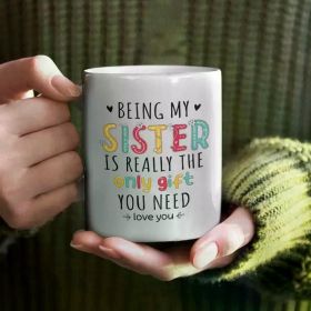1pc, 11oz, Tableware Ceramic Mug, White with Black Text, Double-Sided Print, Ideal for Thanksgiving, Christmas, Winter