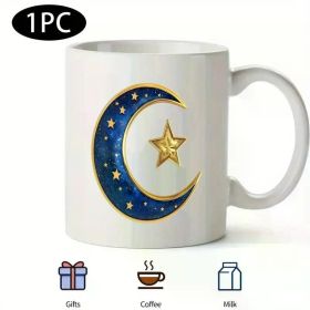 Ramadan Moon and Star Ceramic Mug - Insulated White Coffee Cup with Blue Celestial Design, Ideal Gift for Family,