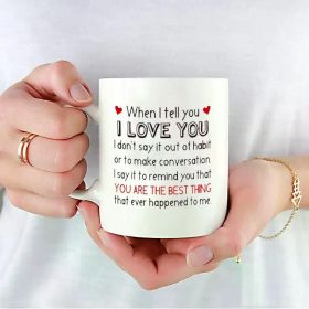 1pc YHRJWN 11oz White Ceramic Coffee Mug with Romantic Love Message - Insulated, Reusable, Machine Washable -