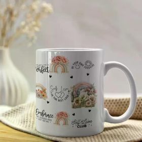 1pc Motivational Rainbow Mug with Floral Design - "Self-Care is Not Selfish" Ceramic Cup, Dishwasher-Safe 11oz