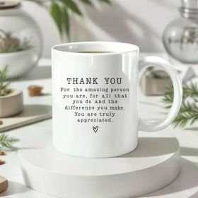 1pc Inspirational 11oz White Ceramic Coffee Mug with "THANK YOU" Appreciation Message - Durable, Hand-Wash
