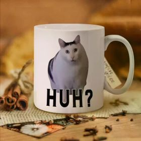 11oz Funny Cat Design Ceramic Mug - "HUH?" Questioning Look, Reusable & Hand Wash Only - Perfect Humorous Gift
