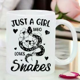 Just a Girl Who Loves Snakes Ceramic Mug - Stylish White with Black Snake & Floral Design, Perfect for Hot & Cold