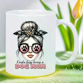 a DOG MOM 11oz Ceramic Coffee Mug - Reusable, Insulated, Travel Mug, Hand-Wash Only - Perfect for Coffee Lovers,
