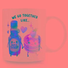1pc 11oz "We Go Together Like..." Maple Syrup & Pancakes Mug, Cute Kawaii Couple Mugs, Dishwasher-Safe, Sweet