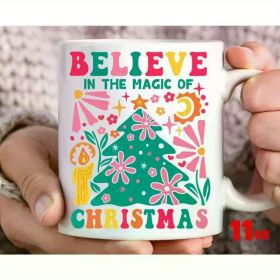 Believe in the Magic of Christmas Mug, Vintage Holiday Graphic Ceramic Cup for Festive Cheer, 11oz White Mug with