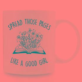 1pc 11oz "Spread Those Pages Like a Good Girl" Ceramic Mug - Floral Book Design, Dishwasher-Safe, Pink Handle &