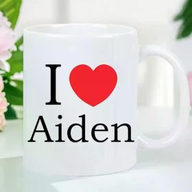 "I Love Aiden" Ceramic Coffee Mug - Insulated, Reusable White Cup with Red Heart Design, Ideal for Birthdays,